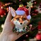 Fox with Santa Hat Glass Christmas Ornament, Woodland Animal Wreath Gift Decor